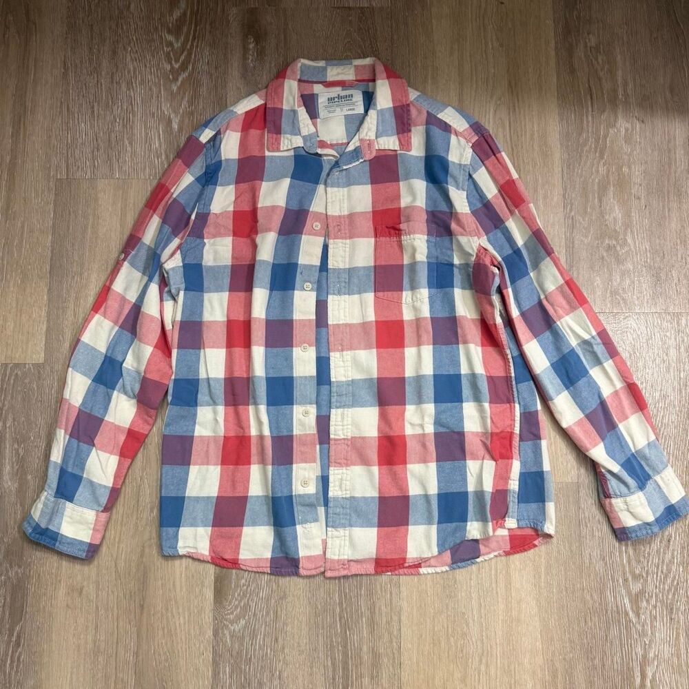 Ur-Ban Pipeline plaid button-up shirt in red and blue cotton, size Large
